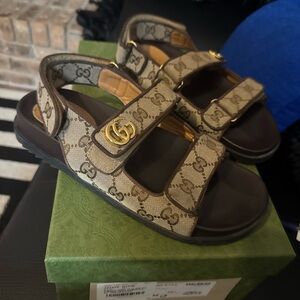 Gucci Kids Tan and Brown Logo Sandals